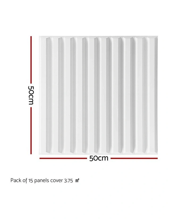 Artiss 3D Wall Panels Vertical PVC Decorative Panels 50x50cm Set of 15 Feature Wall Vert image 3