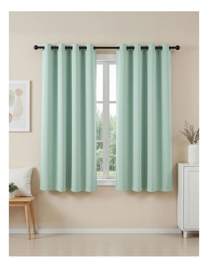 Artiss Blockout Curtains 2X 132x160cm Thermal Insulated Eyelet Drapes Green image 2