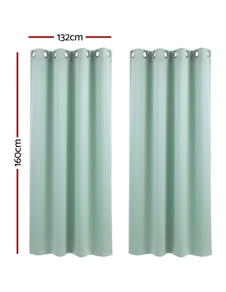 Artiss Blockout Curtains 2X 132x160cm Thermal Insulated Eyelet Drapes Green image 3