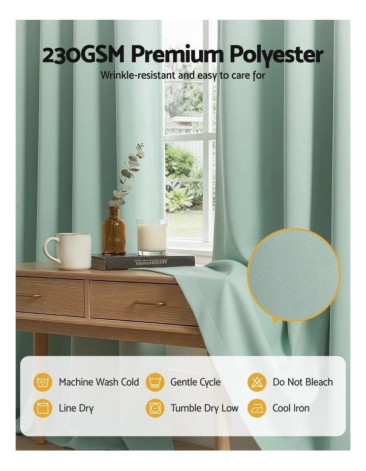 Artiss Blockout Curtains 2X 132x160cm Thermal Insulated Eyelet Drapes Green image 7