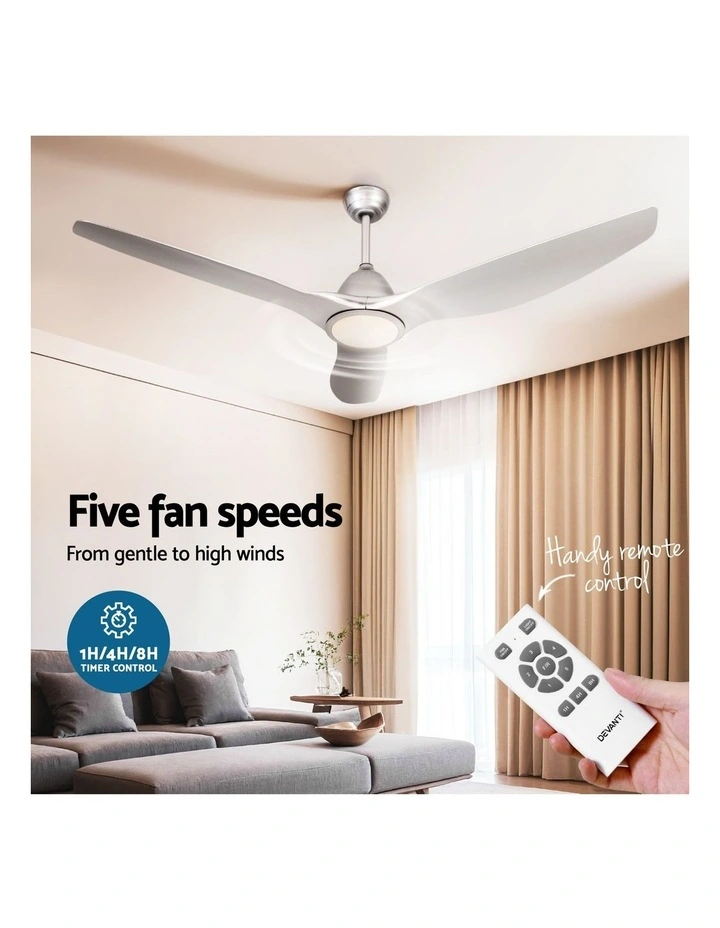 Devanti 64 Inch Ceiling Fan DC Motor w/Light w/Remote - Silver image 5