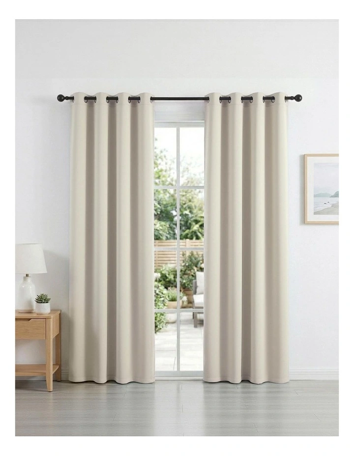 Artiss Blockout Curtains 2X 132x213cm Thermal Insulated Eyelet Drapes Beige image 3