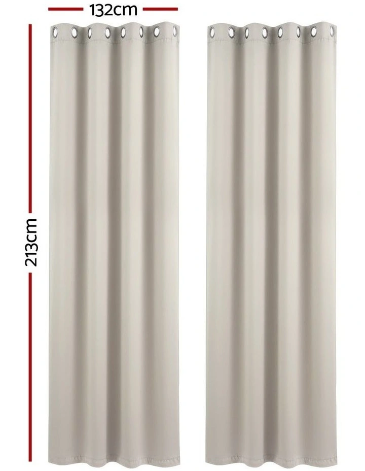 Artiss Blockout Curtains 2X 132x213cm Thermal Insulated Eyelet Drapes Beige image 4