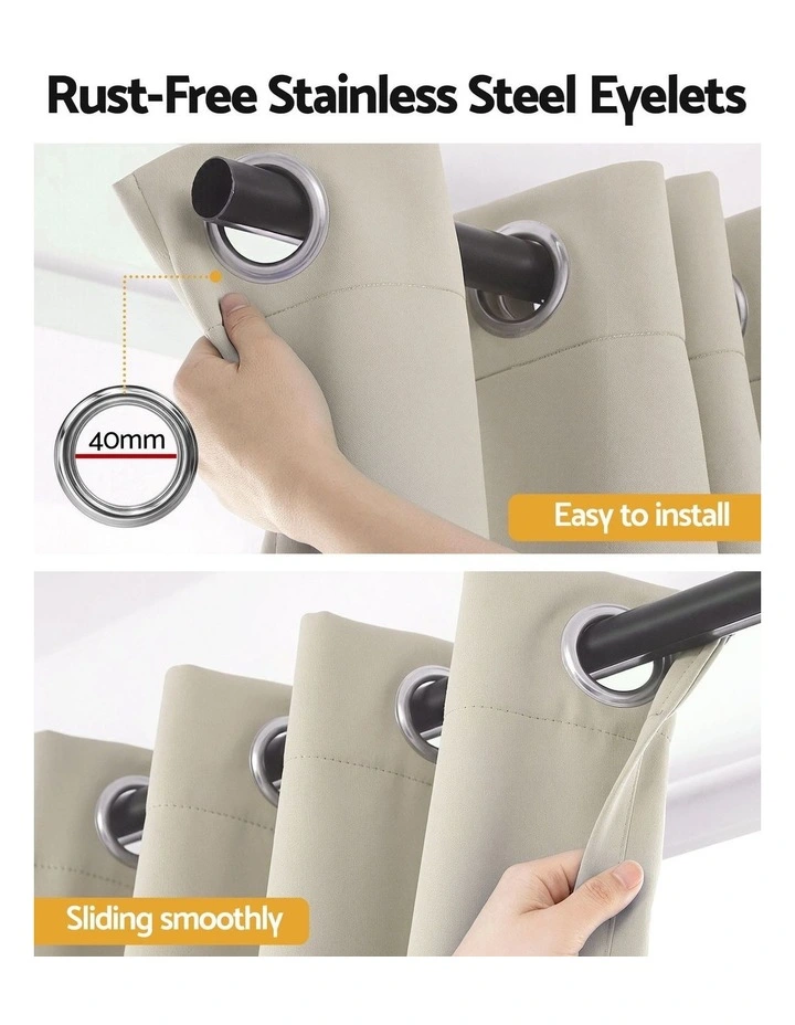 Artiss Blockout Curtains 2X 132x213cm Thermal Insulated Eyelet Drapes Beige image 6