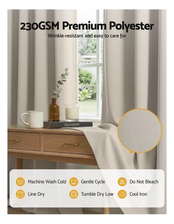 Artiss Blockout Curtains 2X 132x213cm Thermal Insulated Eyelet Drapes Beige image 7
