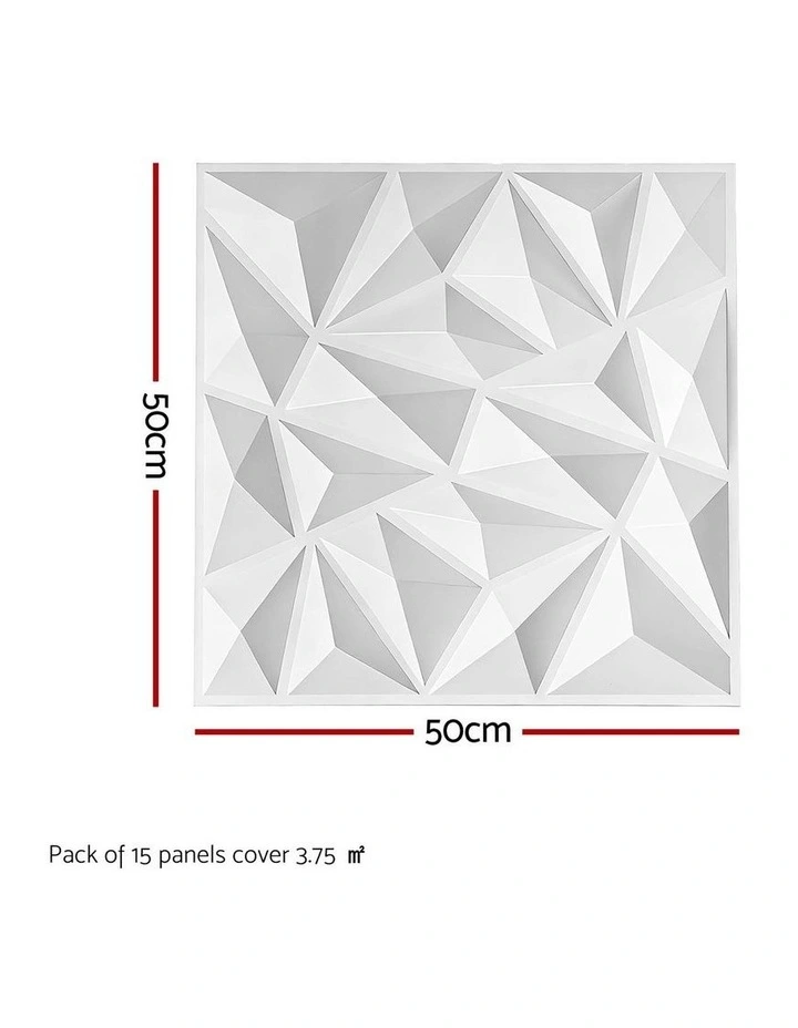 Artiss 3D Wall Panels Diamond PVC Decorative Panels 50x50cm Set of 15 Feature Wall image 4