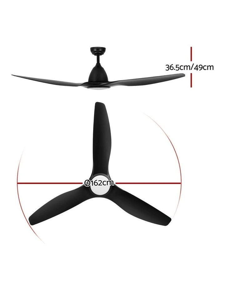 Devanti 64 Inch Ceiling Fan DC Motor w/Light w/Remote - Black image 4