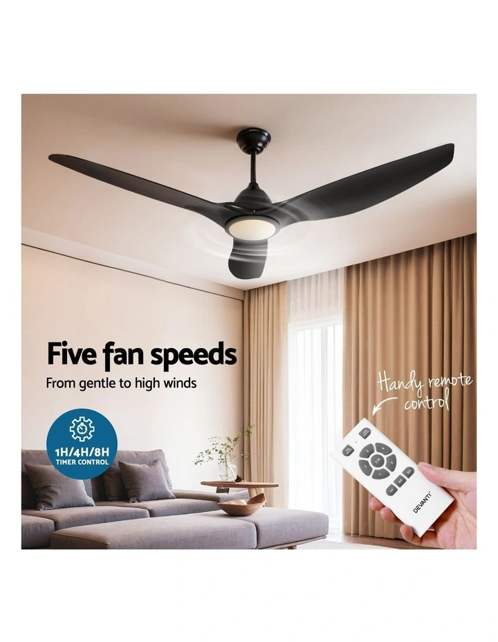 Devanti 64 Inch Ceiling Fan DC Motor w/Light w/Remote - Black image 5