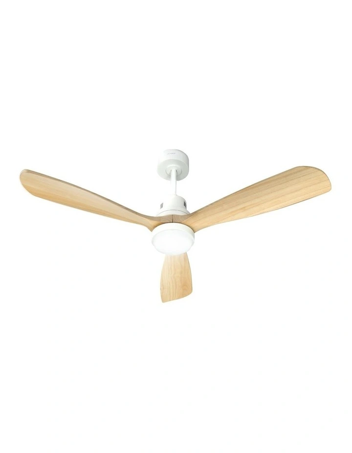 Devanti 52'' Ceiling Fan DC Motor LED Light Remote - Light Wood image 1