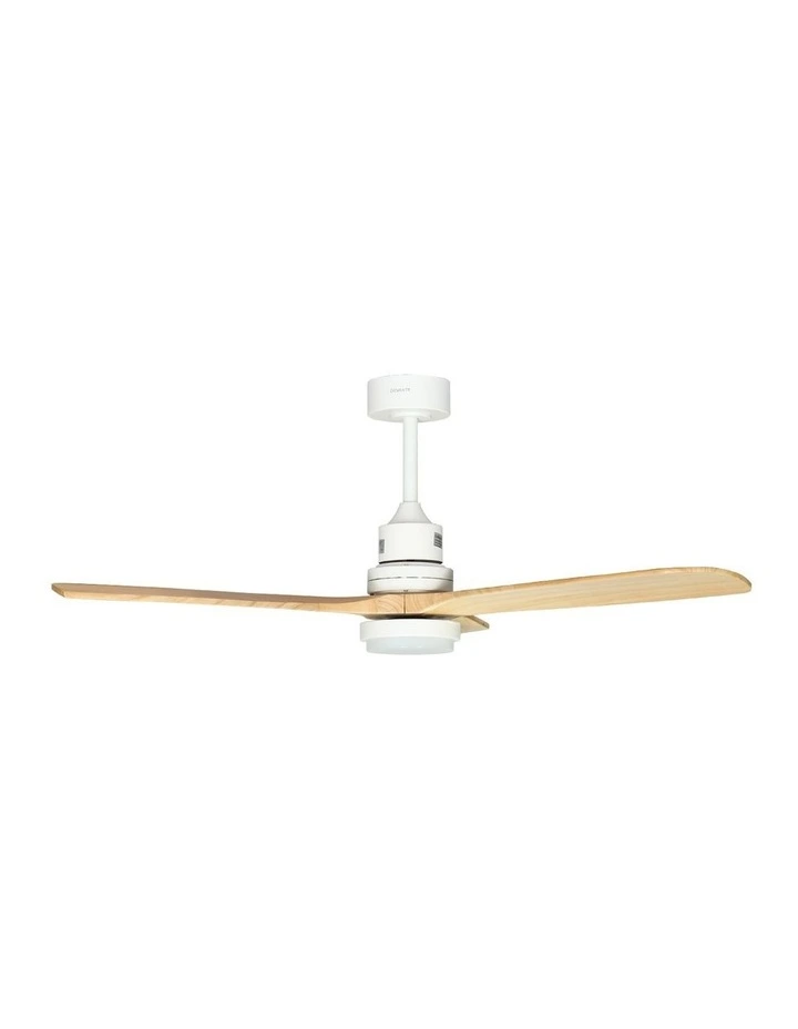 Devanti 52'' Ceiling Fan DC Motor LED Light Remote - Light Wood image 2