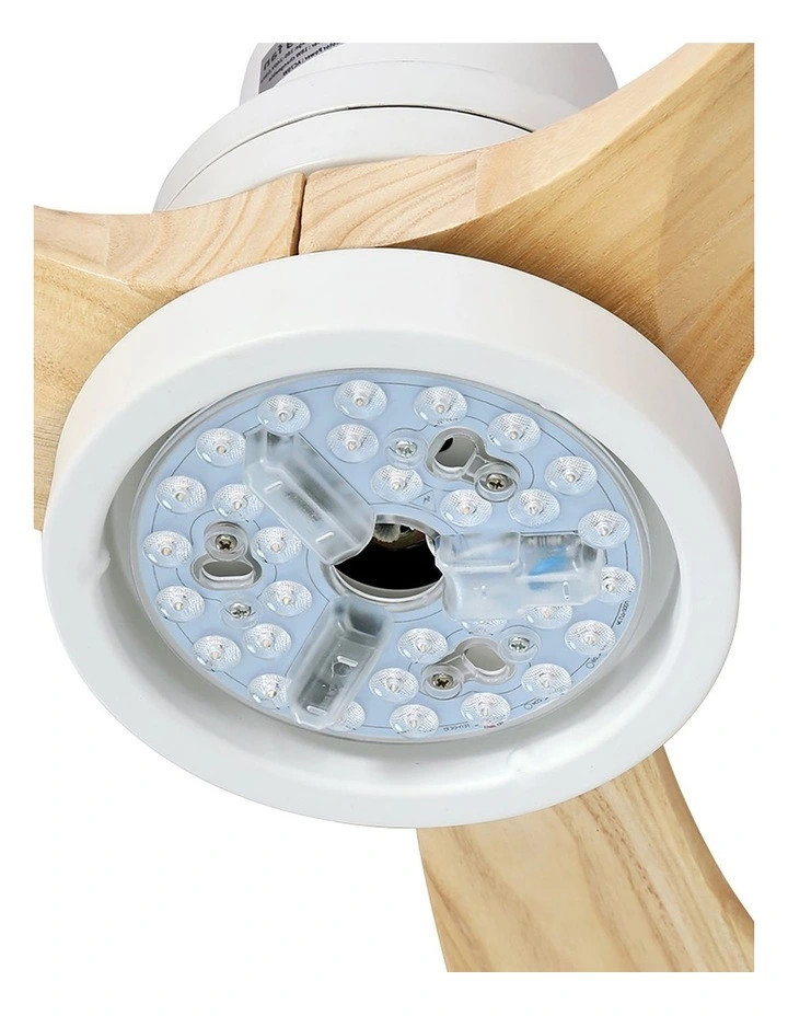 Devanti 52'' Ceiling Fan DC Motor LED Light Remote - Light Wood image 6