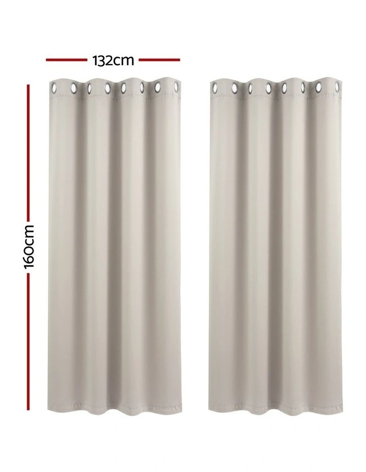 Artiss Blockout Curtains 2X 132x160cm Thermal Insulated Eyelet Drapes Beige image 4