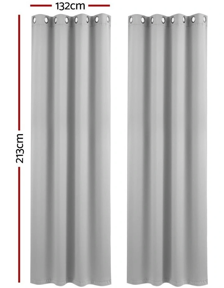 Artiss Blockout Curtains 2X 132x213cm Thermal Insulated Eyelet Drapes Grey image 4