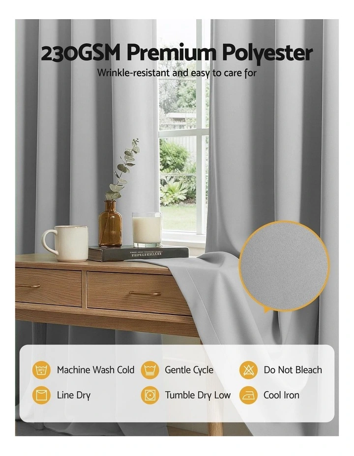 Artiss Blockout Curtains 2X 132x213cm Thermal Insulated Eyelet Drapes Grey image 7