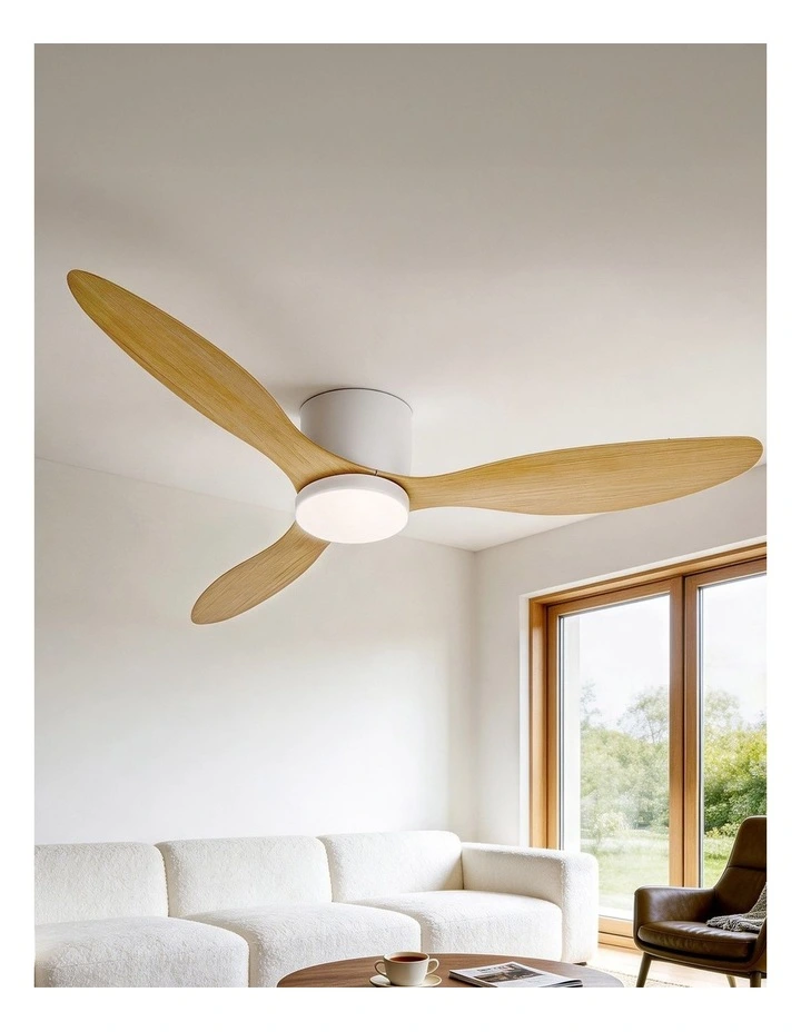 Devanti 52'' Ceiling Fan DC Motor w/Light w/Remote - Light Wood image 3