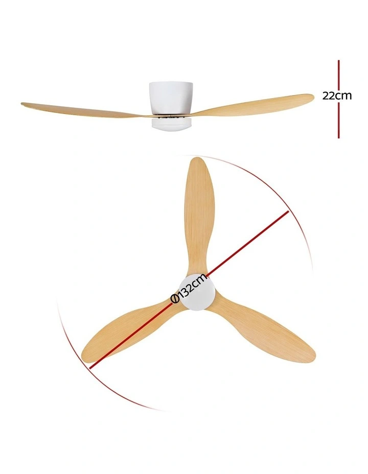 Devanti 52'' Ceiling Fan DC Motor w/Light w/Remote - Light Wood image 4