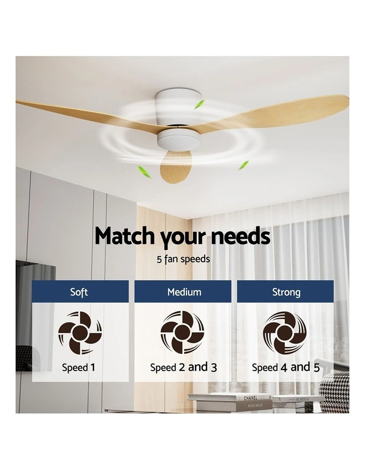 Devanti 52'' Ceiling Fan DC Motor w/Light w/Remote - Light Wood image 5