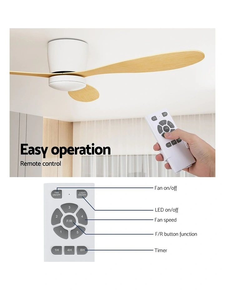 Devanti 52'' Ceiling Fan DC Motor w/Light w/Remote - Light Wood image 6