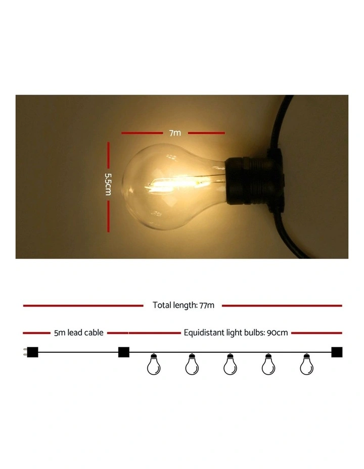 77m LED Festoon String Lights Outdoor Christmas Decorations Wedding Garden Party image 4