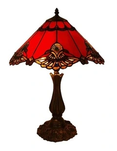 Large Benita Leadlight Tiffany Table Lamp Red