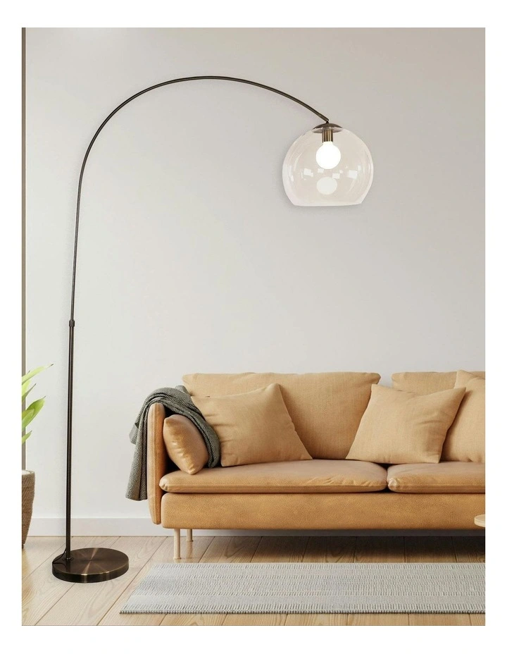 Large Arc Floor Lamp with Acrylic Shade Antique Brass image 3