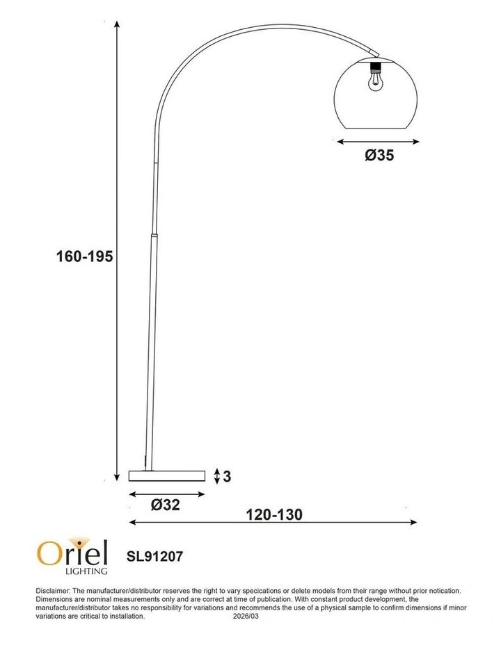 Large Arc Floor Lamp with Acrylic Shade Antique Brass image 4