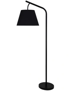 Padstow Black Metal Floor Lamp With Black Cotton Shade