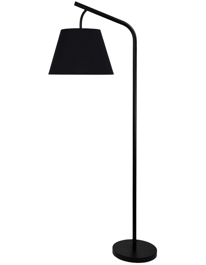 Padstow Black Metal Floor Lamp With Black Cotton Shade image 1