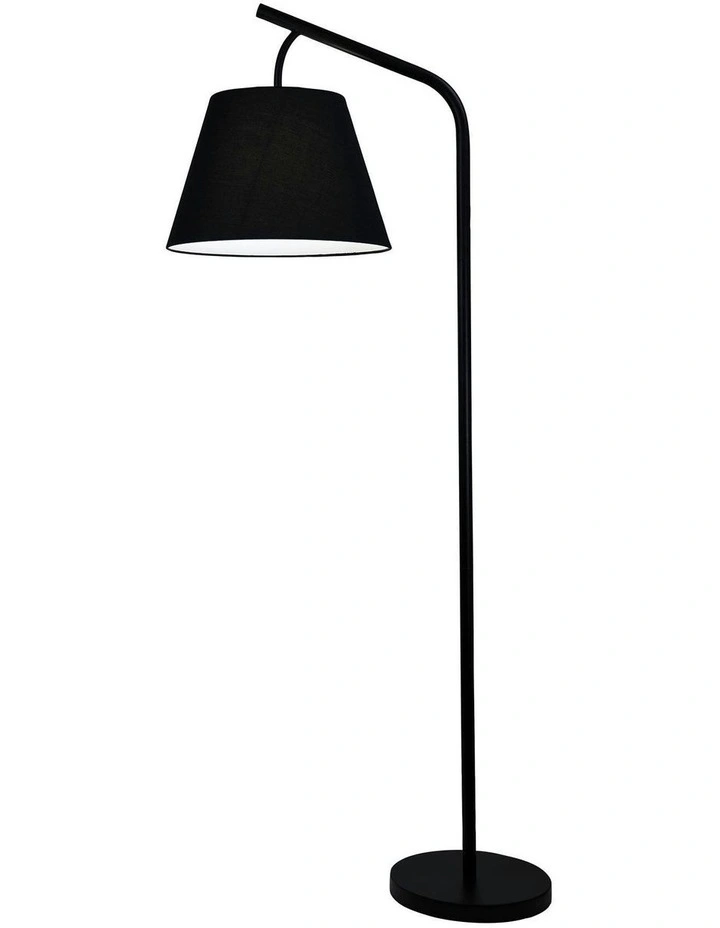 Padstow Black Metal Floor Lamp With Black Cotton Shade image 2