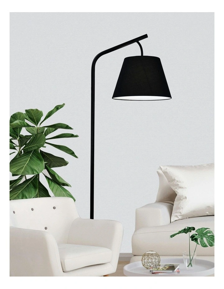 Padstow Black Metal Floor Lamp With Black Cotton Shade image 3