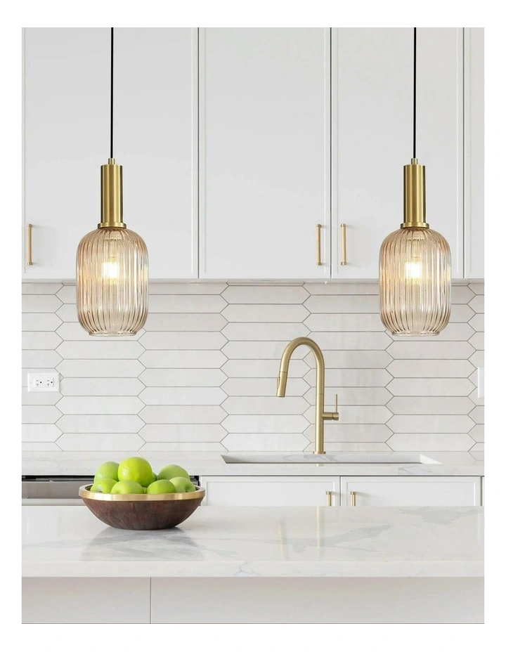 Luxe 130 Ribbed Glass Pendant Light Amber image 2