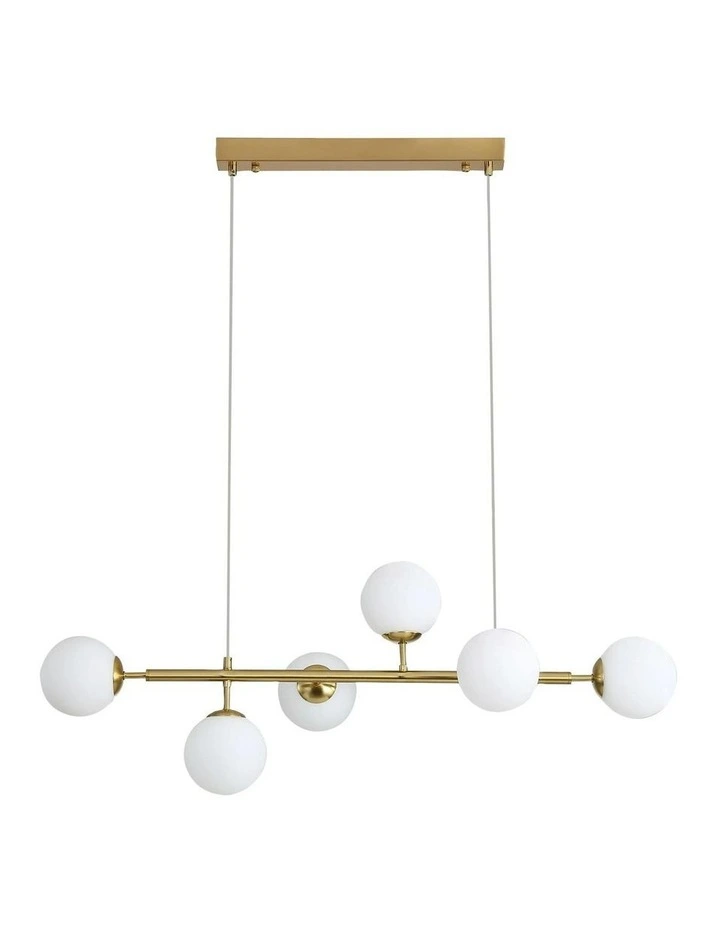 Eva 6 Light Opal Glass Pendant Light Satin Brass image 1