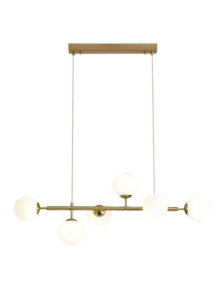 Eva 6 Light Opal Glass Pendant Light Satin Brass image 2