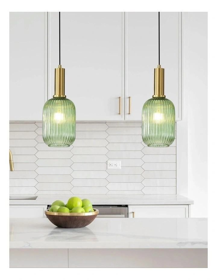 Luxe 130 Ribbed Glass Pendant Light Green image 4
