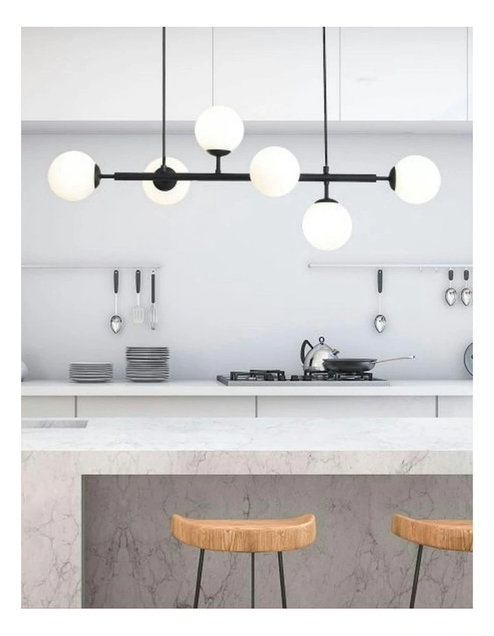 Eva 6 Light Opal Glass Pendant Light Black image 3