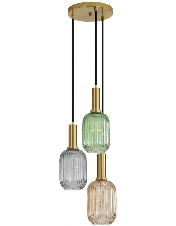 Luxe Trilight 3lt Ribbed Glass Pendant Light image 1