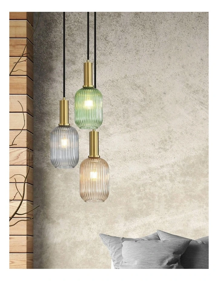 Luxe Trilight 3lt Ribbed Glass Pendant Light image 2