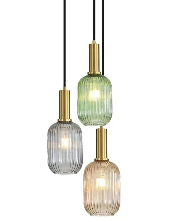 Luxe Trilight 3lt Ribbed Glass Pendant Light image 3