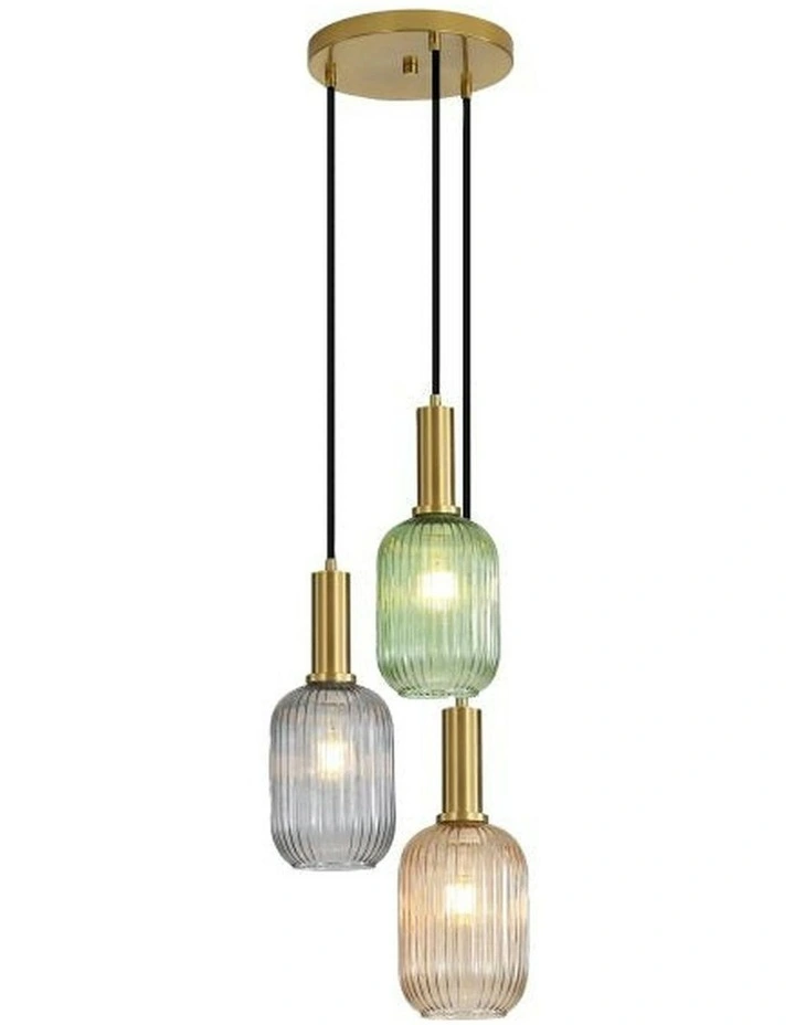 Luxe Trilight 3lt Ribbed Glass Pendant Light image 4