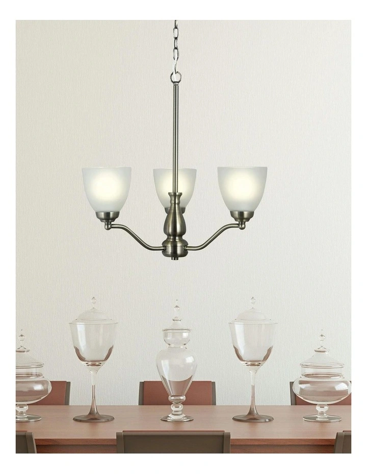 Rochester Traditional Glass Pendant Light Antique Brass 3lt image 2