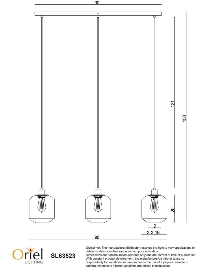 Marconi Trilight 3 Light Pendant Light Clear Glass image 3