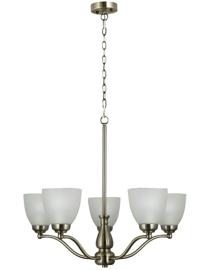 Rochester Traditional Glass Pendant Light Antique Brass 5lt image 1
