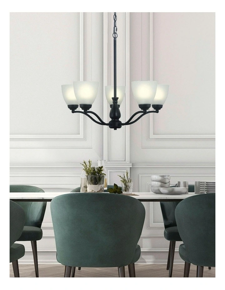 Rochester Traditional Glass Pendant Light Black 5lt image 2
