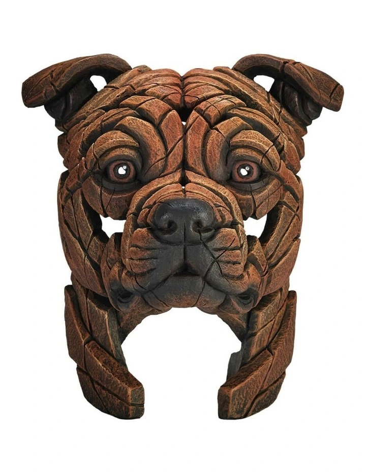 Edge Sculpture - Bull Terrier Bust, Stone Resin, Hand-painted, Garden Decor, Brown, 33cm (Height) image 1