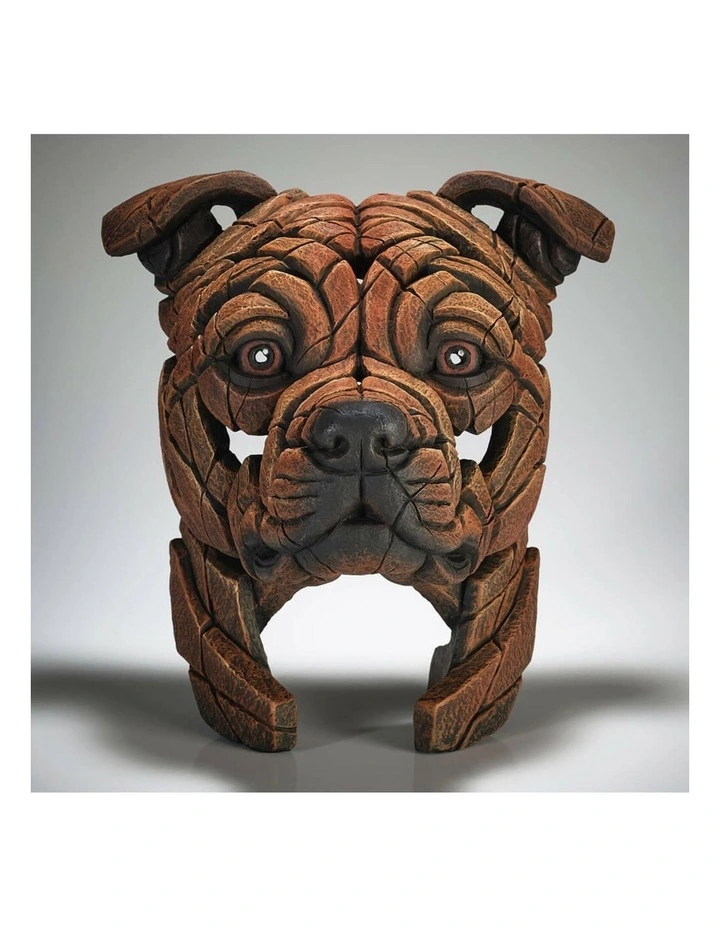 Edge Sculpture - Bull Terrier Bust, Stone Resin, Hand-painted, Garden Decor, Brown, 33cm (Height) image 2