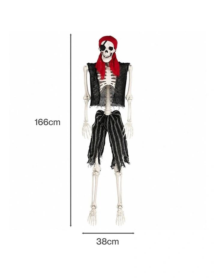 Yezi Halloween Skeleton 166cm Life Size Pirate Decor Poseable PE White image 2