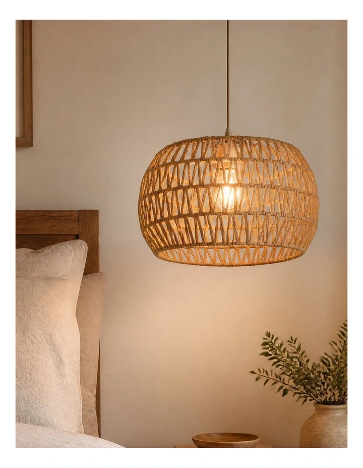 Emitto Ceiling Pendant Light Shade Lamp Metal Frame Paper Rope 32cm Yellow image 5