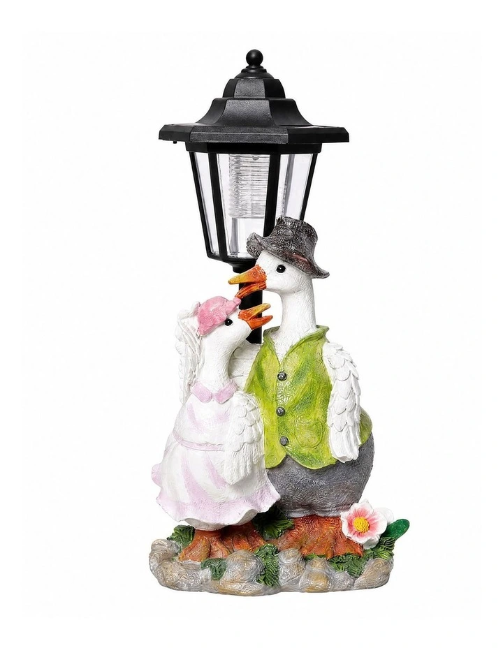 Emitto Duck Statue Solar Light Garden Resin White Green Pink image 2