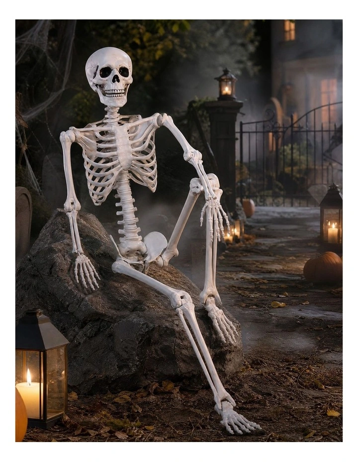 Yezi Halloween Skeleton Life Size Scary Skeleton 185cm Poseable ABS White image 4