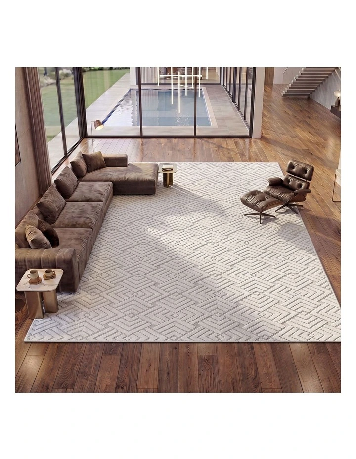 Oikiture Jacquard Area Rug Geometric Texture Floor Carpet  240X340cm Ivory Cream image 4